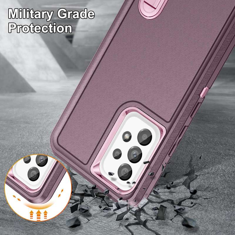 For Samsung Galaxy A53 3 in 1 Rugged Holder Phone Case(Purple + Pink)