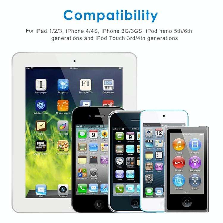 30 Pin Male to USB Male Charging & Data Sync Cable for iPad / 2 / 3, iPhone 4 & 4s, iPod Nano, iP...