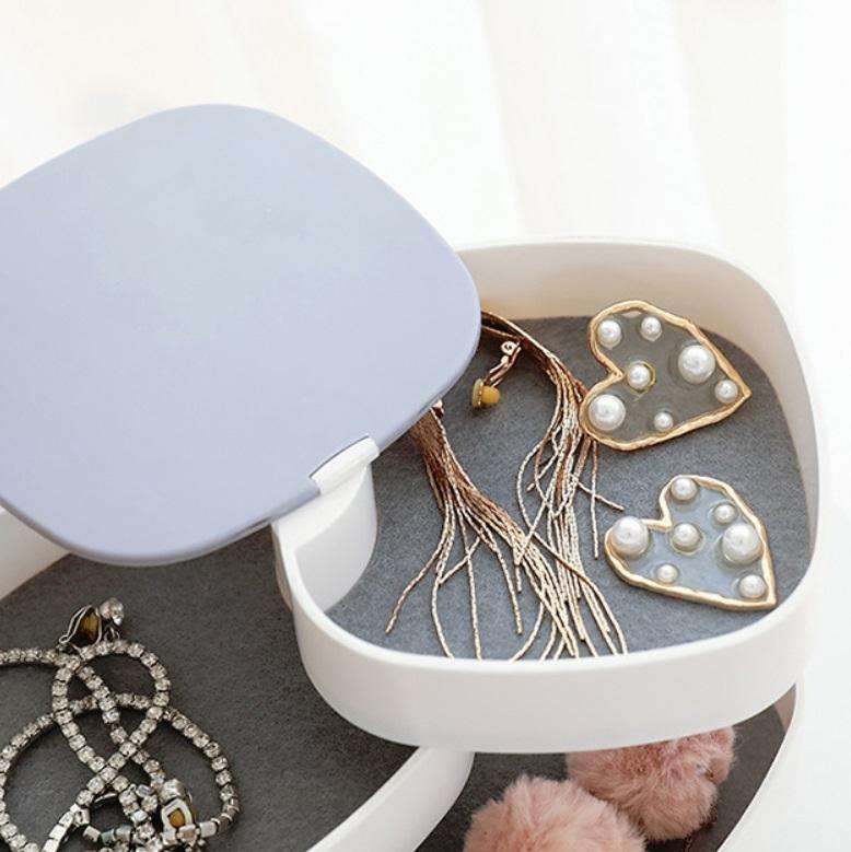 Desktop Contrast Color Multi-layer Jewelry Box With Mirror Rotating Storage Box(White Gray)