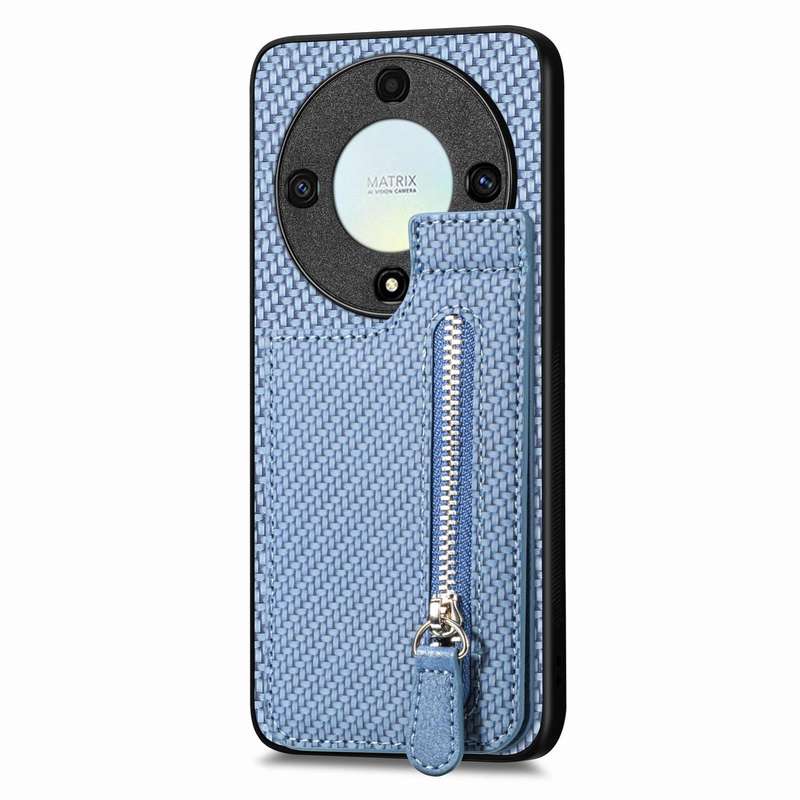 For Honor X9A Carbon Fiber Vertical Flip Zipper Phone Case(Blue)