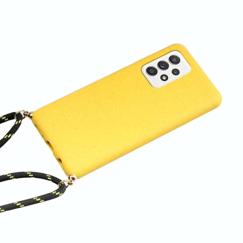 For Samsung Galaxy A73 Wheat Straw Material + TPU Protective Case with Lanyard(Yellow)