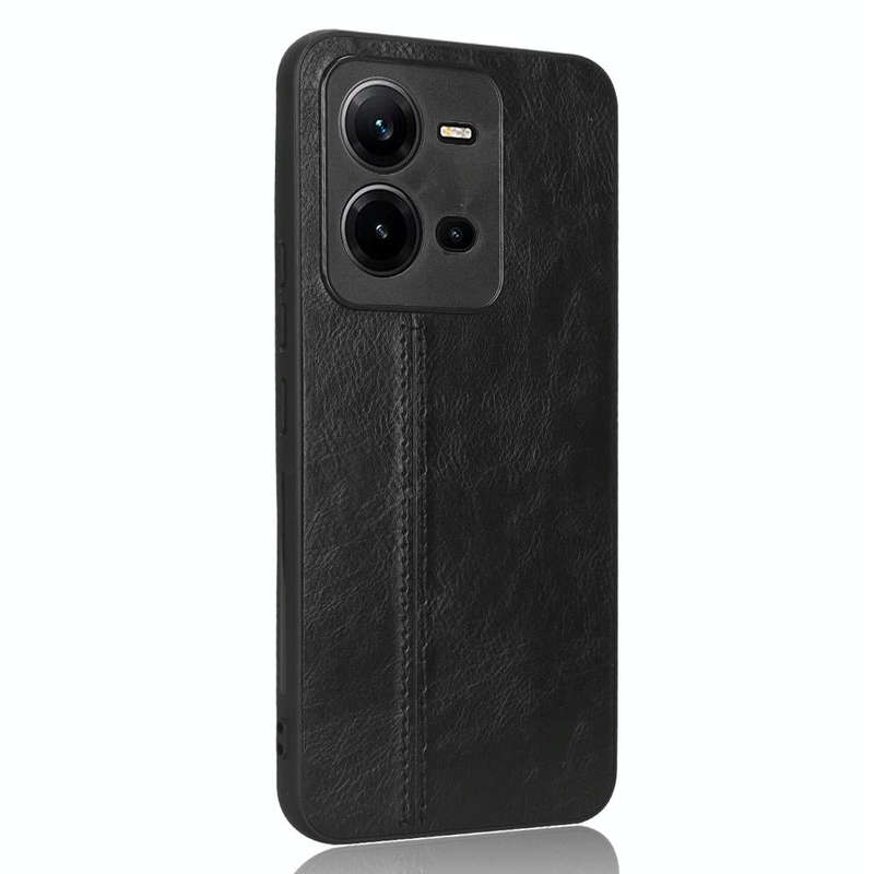For vivo V25 5G Sewing Cow Pattern Skin PC + PU + TPU Case(Black)
