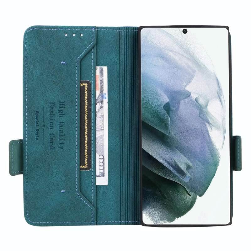 For Samsung Galaxy S22 Ultra 5G Magnetic Clasp Flip Leather Phone Case(Green)