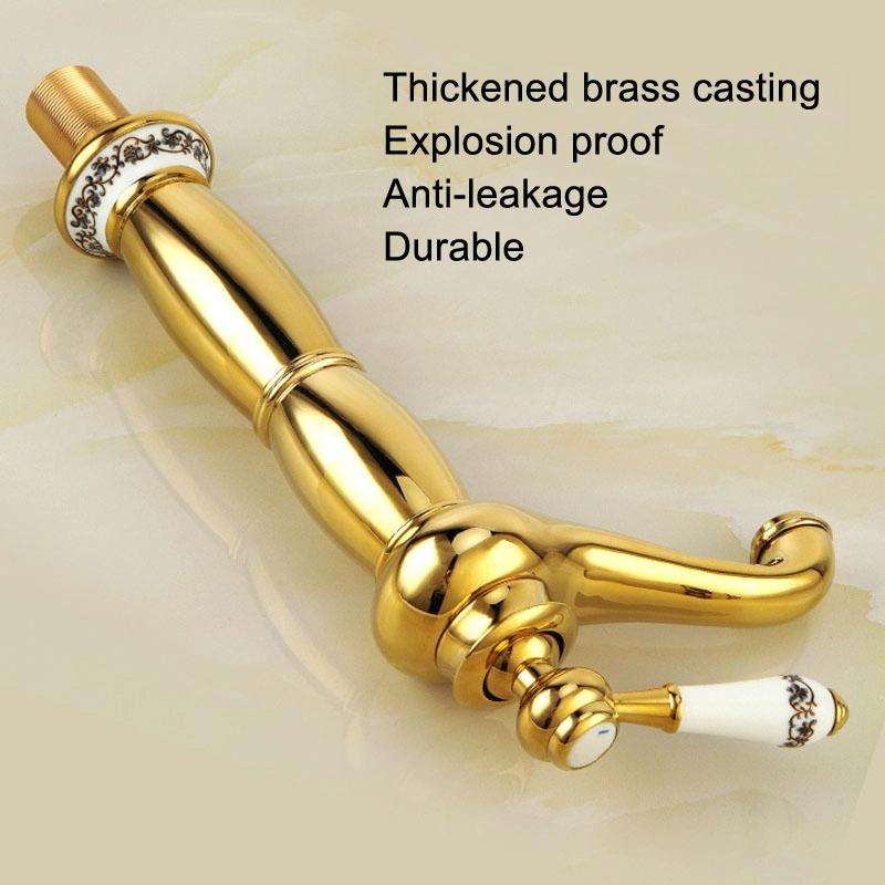 Antique Hot and Cold Bathroom Washbasin Faucet, Style: Short Model+Water Inlet Pipe