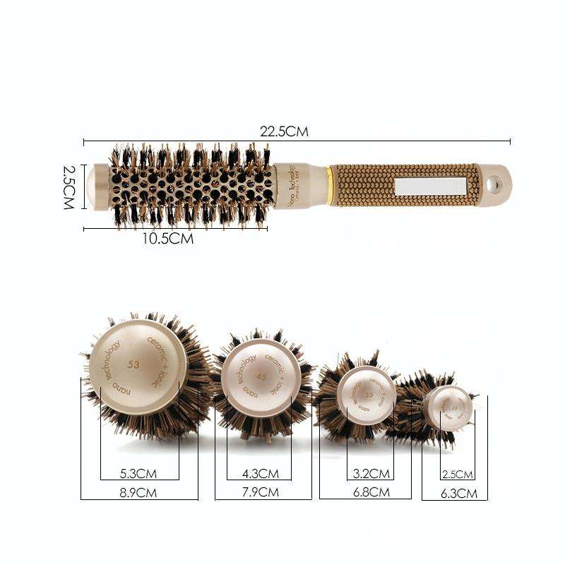 Ceramic Aluminium Hair Comb Round Brush with Nylon Bristle Professional Barber Styling Hair Brush...