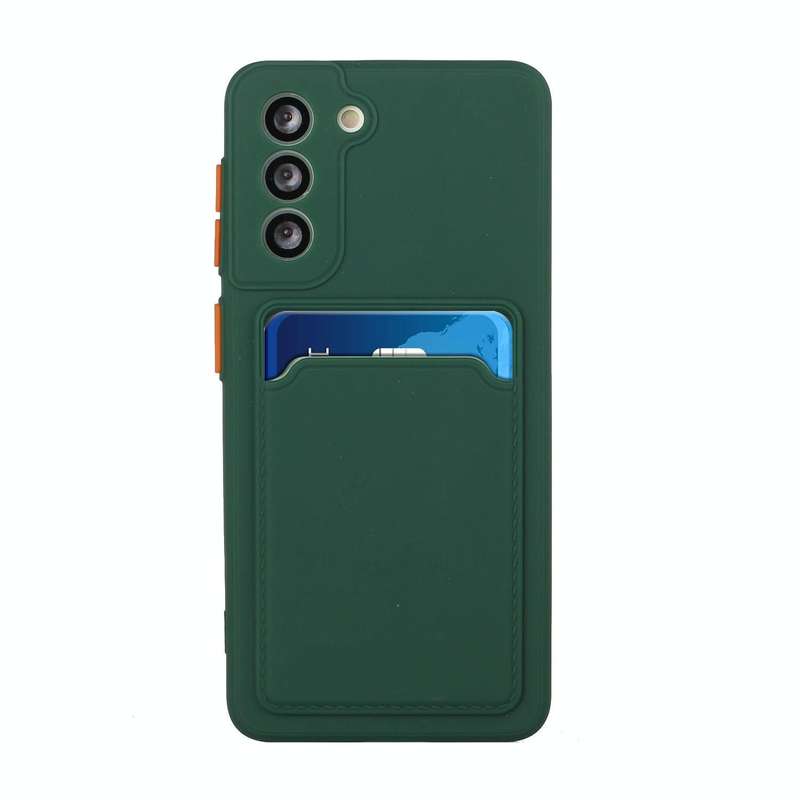 For Samsung Galaxy S21 FE 5G Card Slot Design Shockproof TPU Phone Case(Dark Green)