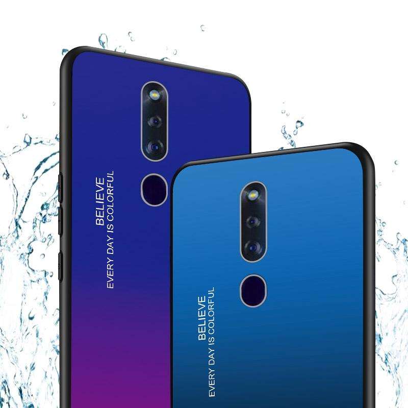 For OPPO F11 Pro Gradient Color Glass Case(Red Blue)