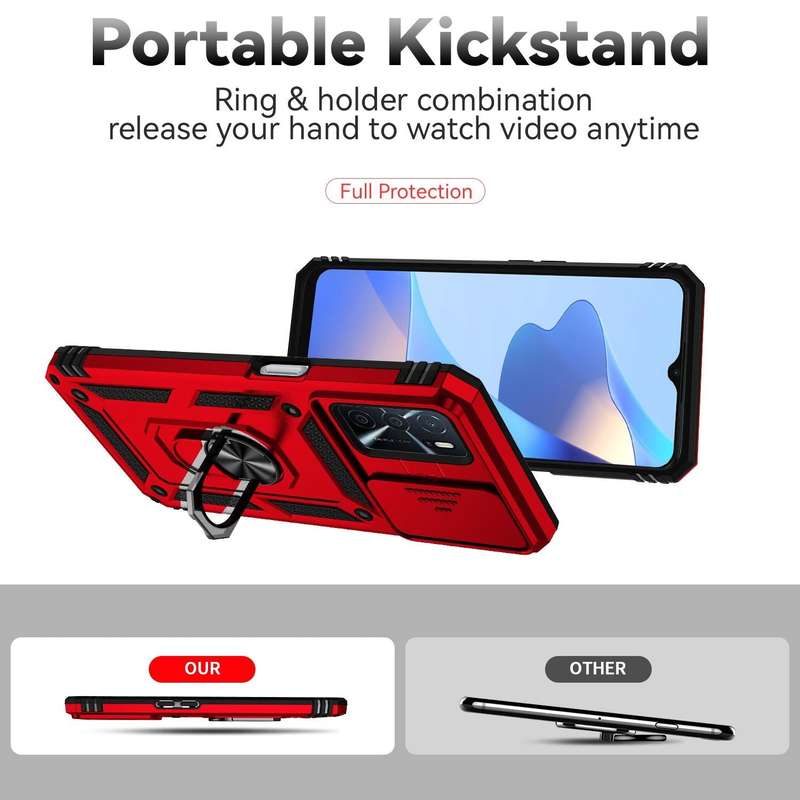 For OPPO A16 Sliding Camshield Holder Phone Case(Red)