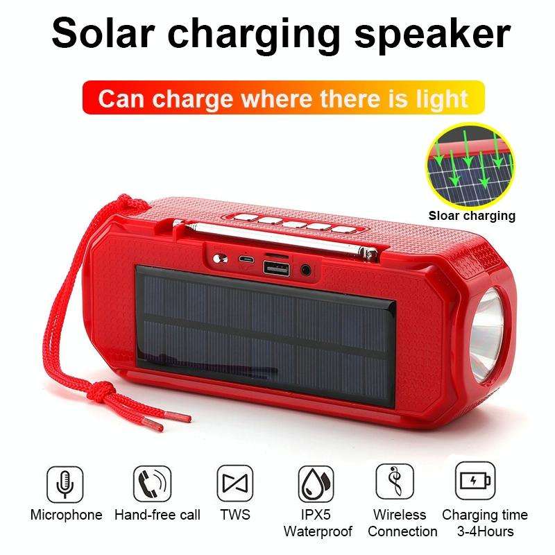 T&G TG280 Solar Power Charging Bluetooth Speakers with Flashlight, Support TF Card / FM / 3.5mm A...