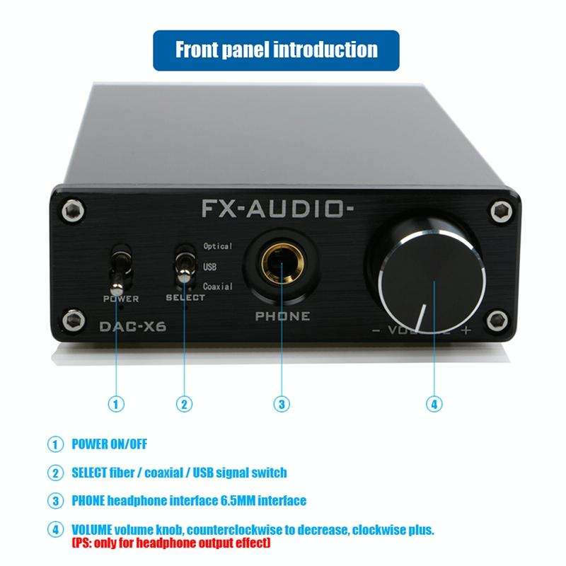 FX-AUDIO DAC-X6 Fever HiFi Fiber Coaxial USB Amp Digital Audio DAC Decoder 24BIT/192(Silver)
