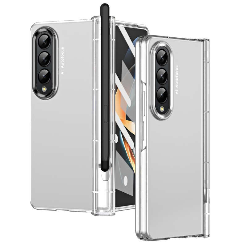 For Samsung Galaxy Z Fold4 Skin Feel Two-color Contact Lens Hinge Flip Phone Case with Pen Slot(T...