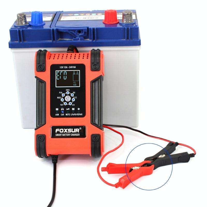 FOXSUR 12A / 12V / 24V Car / Motorcycle 7-stage Lead-acid Battery AGM Charger, Plug Type:US Plug(...