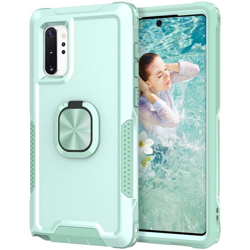 For Samsung Galaxy Note10+ 3 in 1 PC + TPU Phone Case with Ring Holder(Mint Green)