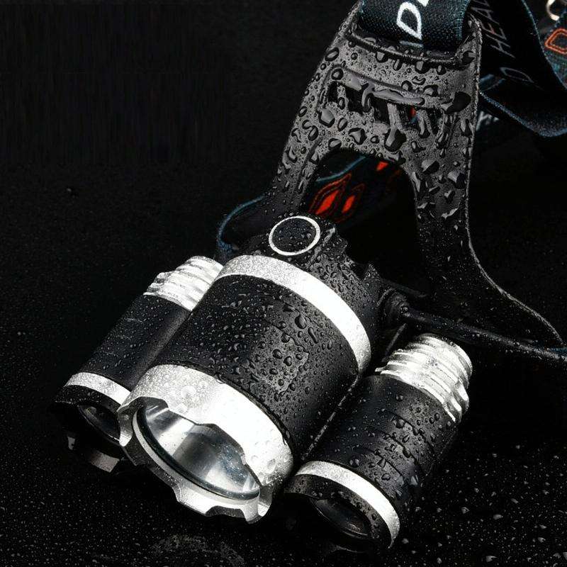 Strong Light Long-Range Rechargeable Three-Head Lamp Outdoor Fishing Lamp Led Head-Mounted Flashl...