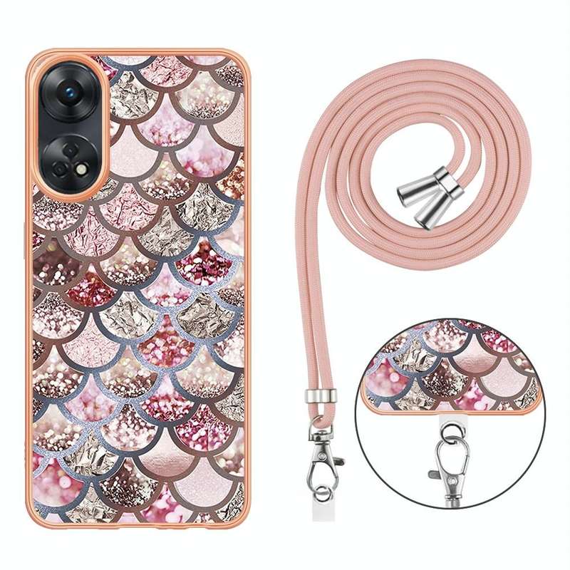 For OPPO Reno8 T 4G Electroplating IMD TPU Phone Case with Lanyard(Pink Scales)