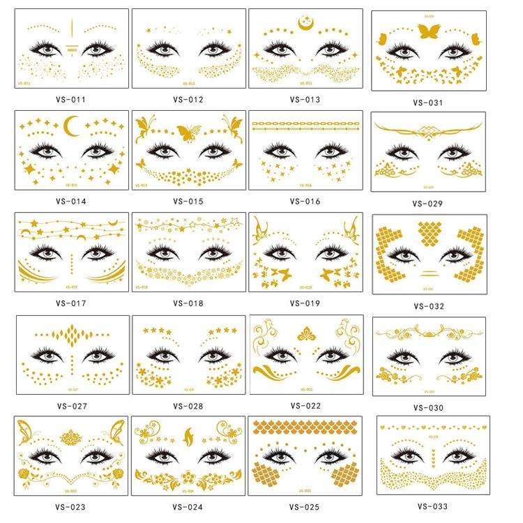 20 PCS Waterproof Bronzing Face Tattoo Stickers Party Masquerade Face Stickers(VS-032)