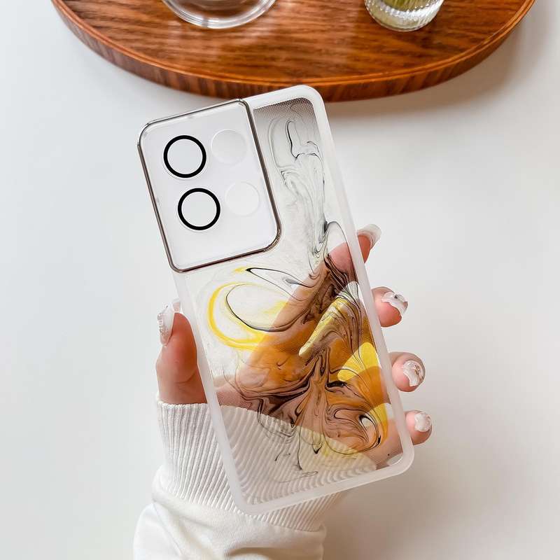 For OPPO Reno8 Pro Oil Painting Electroplating TPU Phone Case(White)