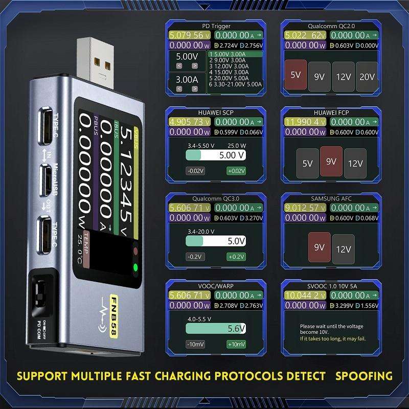 FNIRSI FNB58 USB Voltage Ammeter TYPE-C Fast Charge Power Tester, Specification: Bluetooth