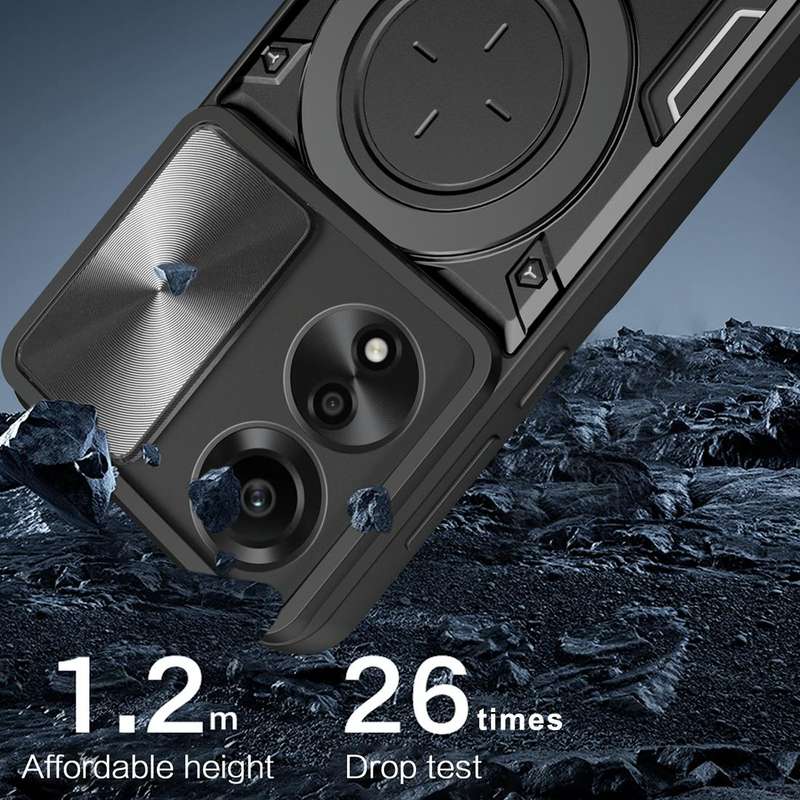 For OPPO A78 4G CD Texture Sliding Camshield Magnetic Holder Phone Case(Black)