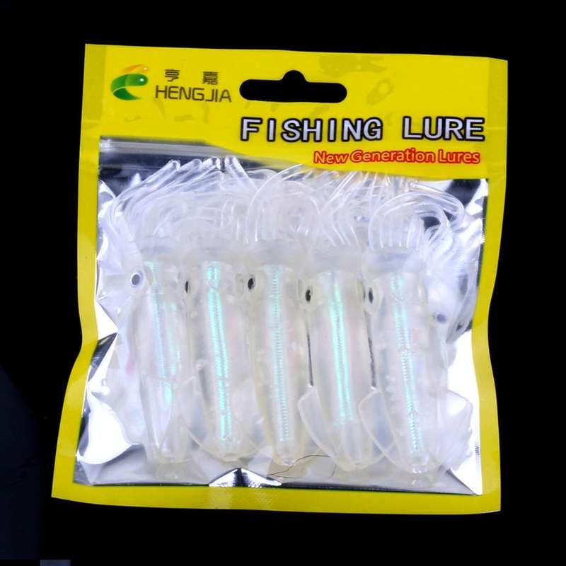 HENGJIA 5PCS Luminous Squids Plastic Soft Baits Artificial Fishing Lures Bionic Fishing Bait, Len...