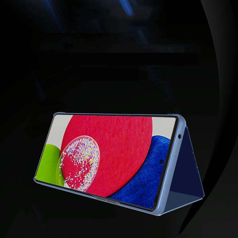 For Samsung Galaxy A33 5G Plated Mirror Flip Leather Case with Holder(Blue)