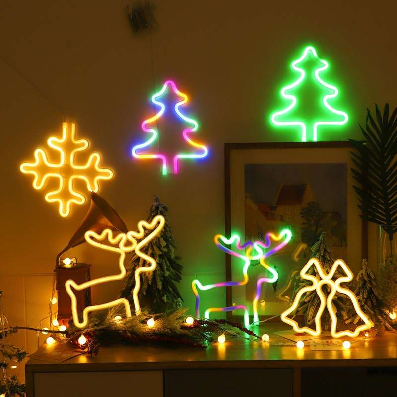 Christmas Decoration Neon Lights Wall-Mounted Ornaments, Spec: Tree-Colorful Light