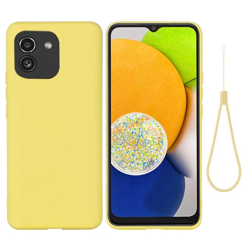 For Samsung Galaxy A03 164.2mm Global Version Pure Color Liquid Silicone Phone Case(Yellow)