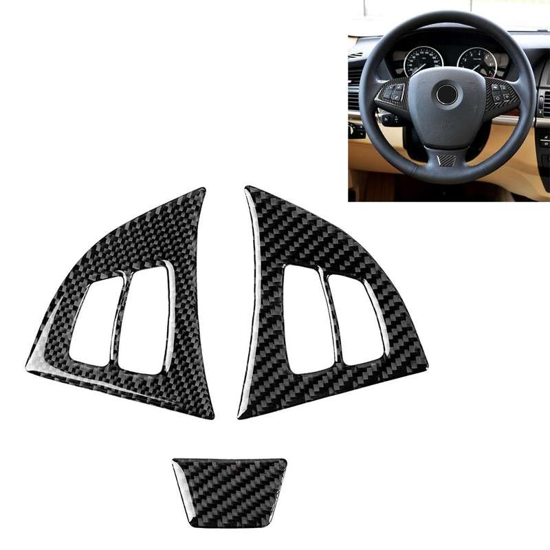 3 in 1 Car Carbon Fiber Solid Color Steering Wheel Button Decorative Sticker for BMW E70 2008-201...