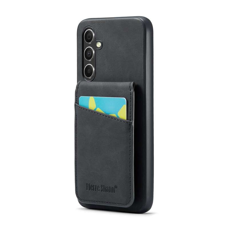 For Samsung Galaxy A54 5G Fierre Shann Crazy Horse Card Holder Back Cover PU Phone Case(Black)