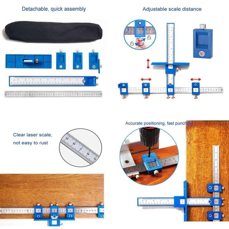 Woodworking Aid Tool Handle Punch Locator Cabinet Door Hole Opener All Aluminum Alloy
