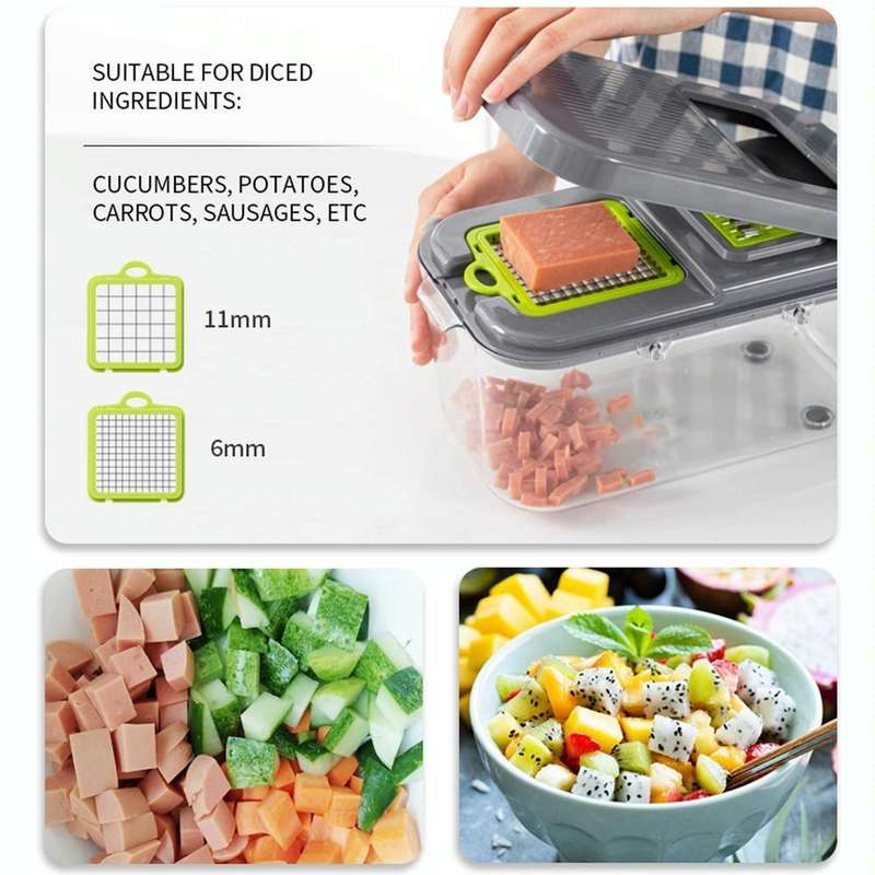 22 in 1 Multifunctional Food Chopper Grater Onion Dicer Veggie Cutter with 13 Stainless Steel Bla...