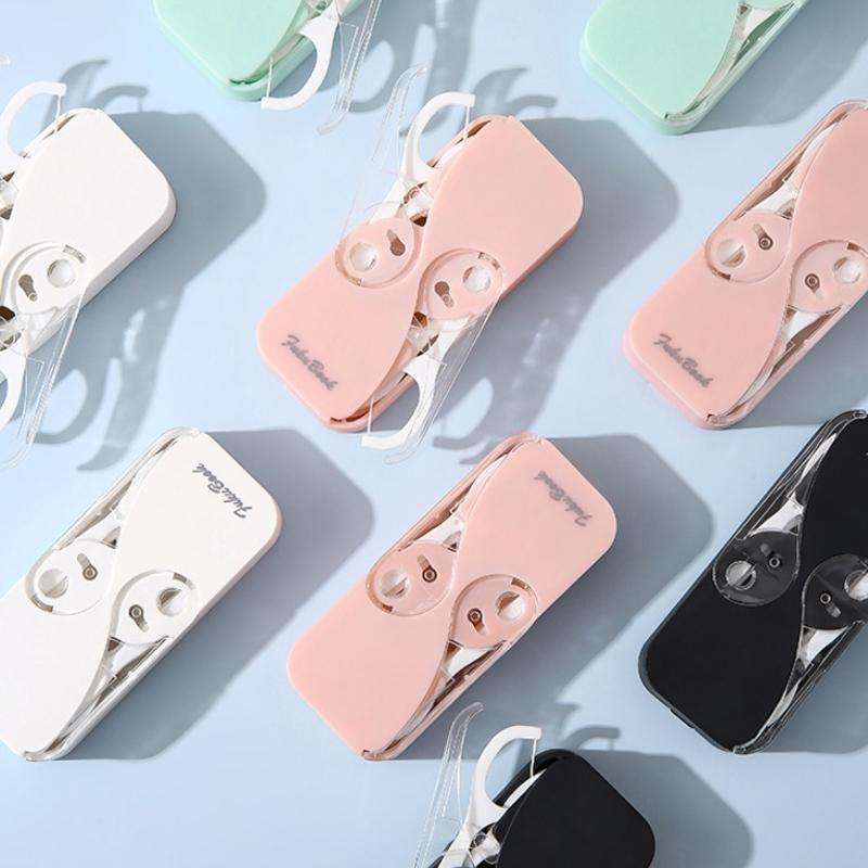 FukuBook Portable Mini Automatic Opening and Closing Floss Storage Box with Floss(White)