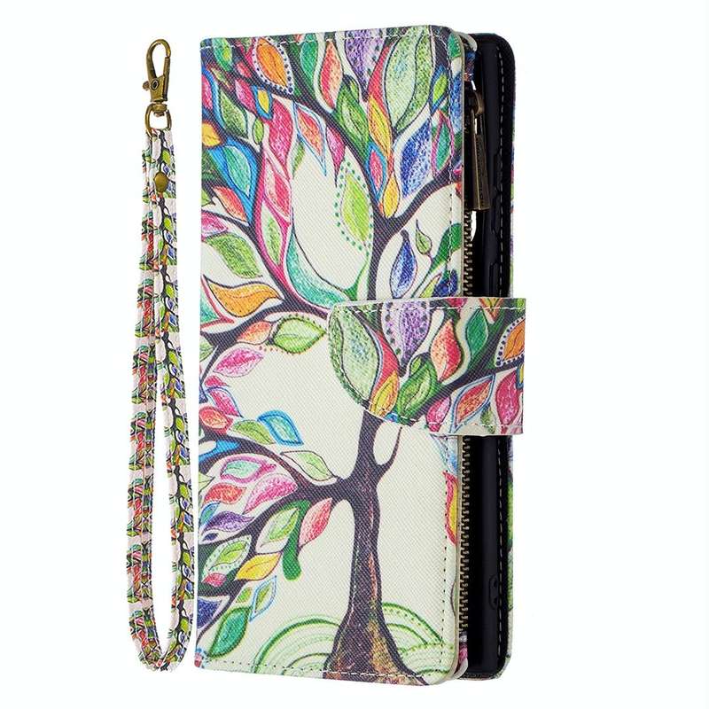 For Samsung Galaxy S22 Ultra 5G Colored Drawing Pattern Zipper Horizontal Flip Phone Leather Case...