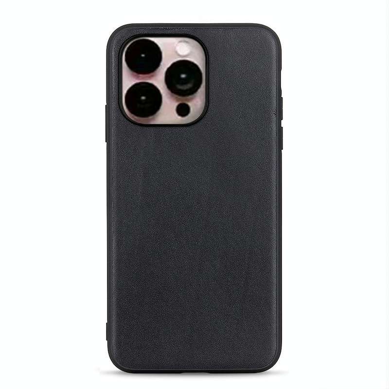 For iPhone 14 Pro Lambskin Texture Genuine Leather Phone Case (Black)