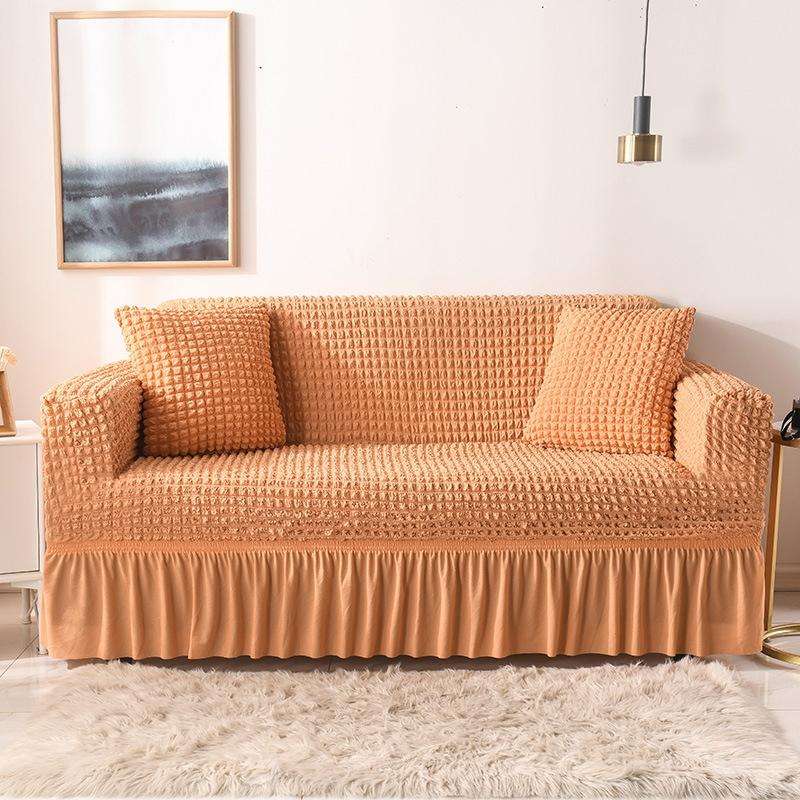 Living Room Stretch Full Coverage Skirt Style Sofa Cover, Size: Double M 145-185cm(One-color Orange)