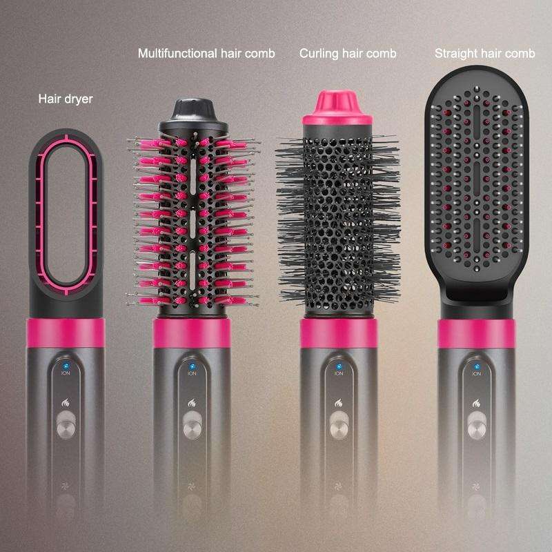 4 In 1 Hair Dryer Curling Straight Comb Hot Air Comb(EU Plug)