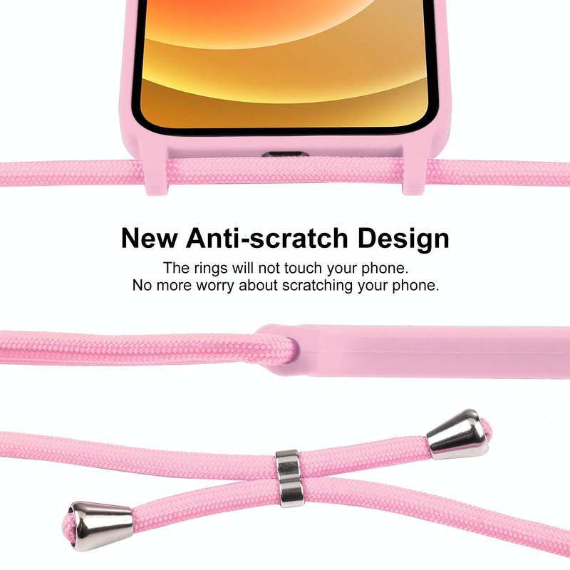 For iPhone 12 Crossbody Lanyard Liquid Silicone Case(Pink)