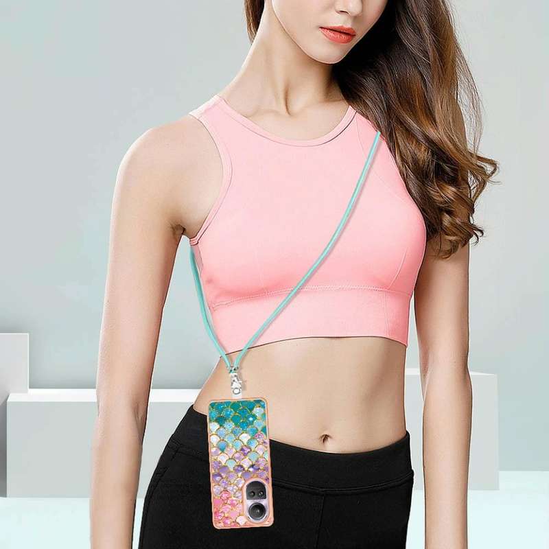 For OPPO Reno10 Pro 5G Global Electroplating IMD TPU Phone Case with Lanyard(Colorful Scales)