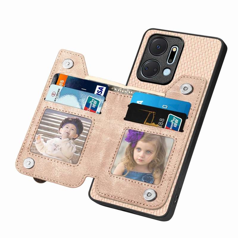For Honor X7A Carbon Fiber Horizontal Flip Zipper Wallet Phone Case(Khaki)