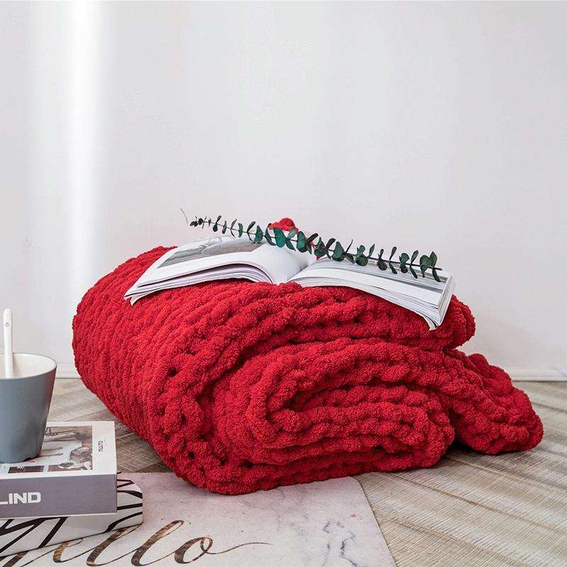 Handmade Thick Wool Knitted Blanket Sofa Chenille Stick Knitted Blanket, Size: 80 x 100 CM(Scarlet)