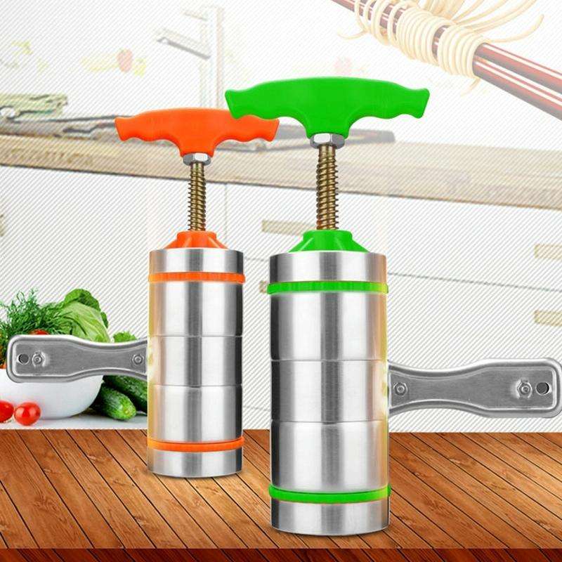 5 Molds Household Manually Small Stainless Steel Pressing Style Handhold Noodle Machine (Orange)
