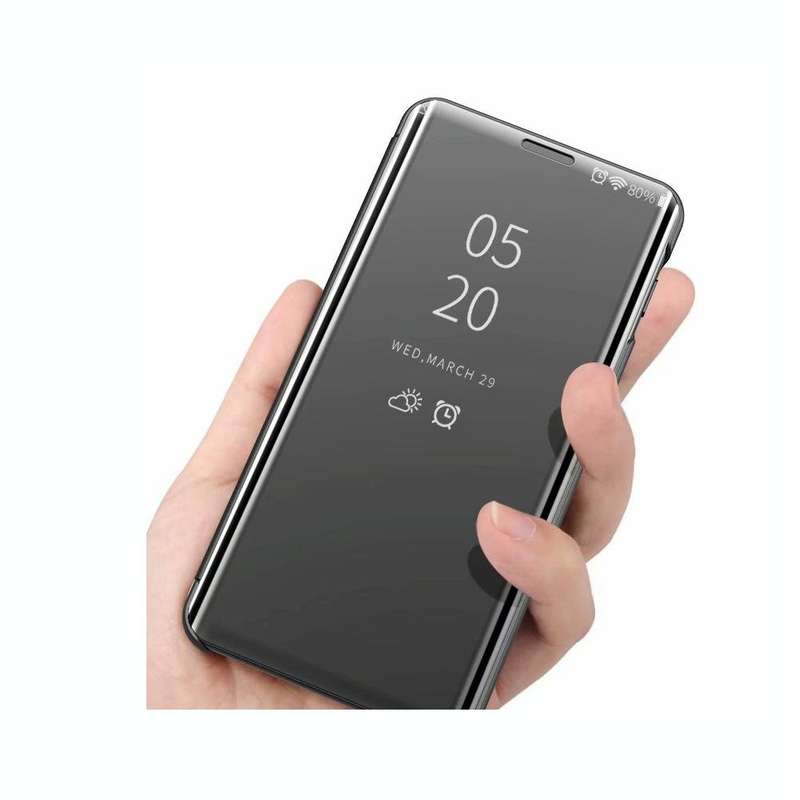 For Samsung Galaxy A73 5G Plated Mirror Flip Leather Case with Holder(Black)