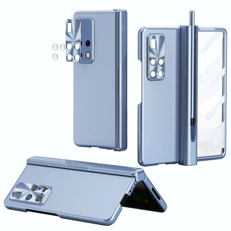 For Huawei Mate X2 Electroplating Hinged Folding Phone Case with S Pen Fold Edtion(Blue)