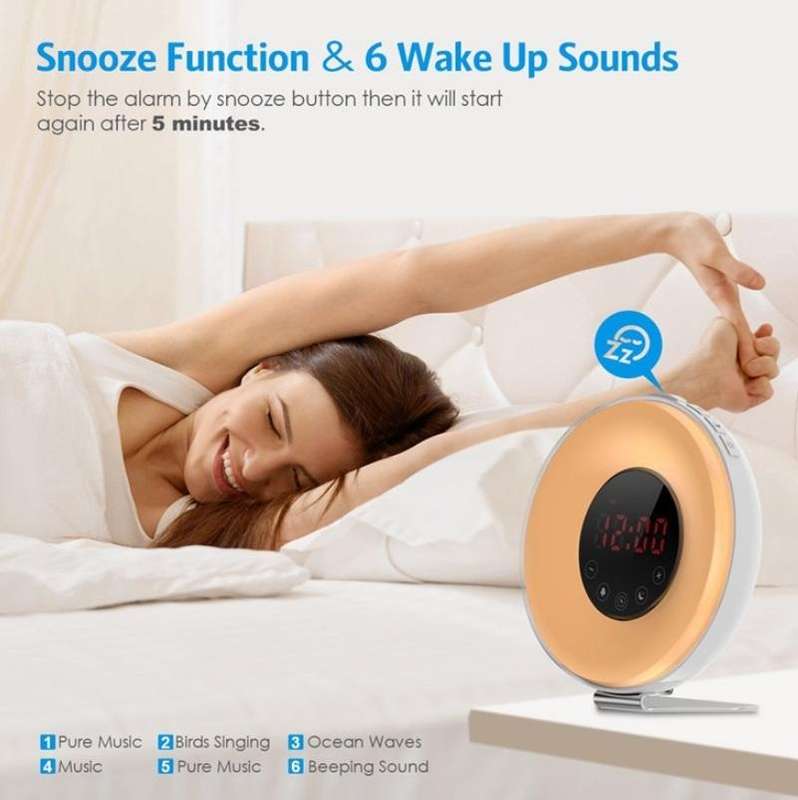 Simulated Sunrise And Sunset Sleep Light Alarm Clock with FM Radio(EU Plug)