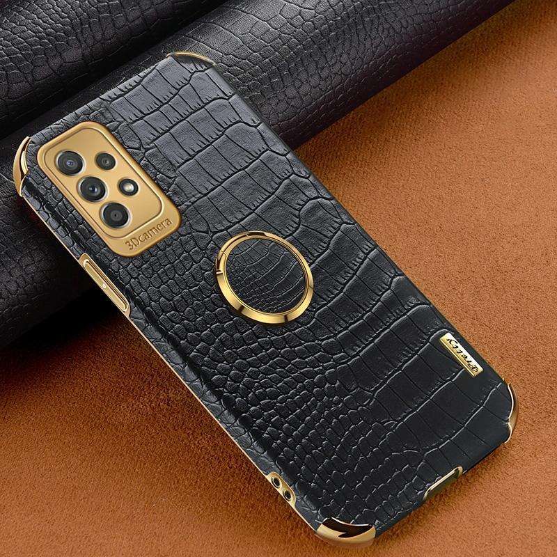 For Samsung Galaxy A53 6D Electroplating Crocodile Texture Phone Case With Holder(Black)