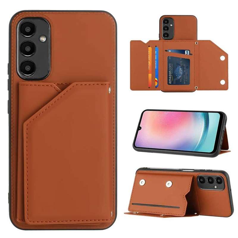 For Samsung Galaxy A24 4G Skin Feel PU + TPU + PC Card Slots Phone Case(Brown)