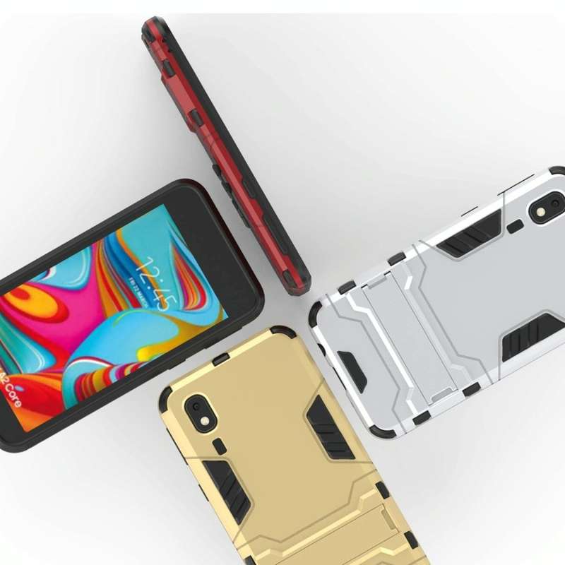 Shockproof PC + TPU Case for Galaxy A2 Core, with Holder(Black)