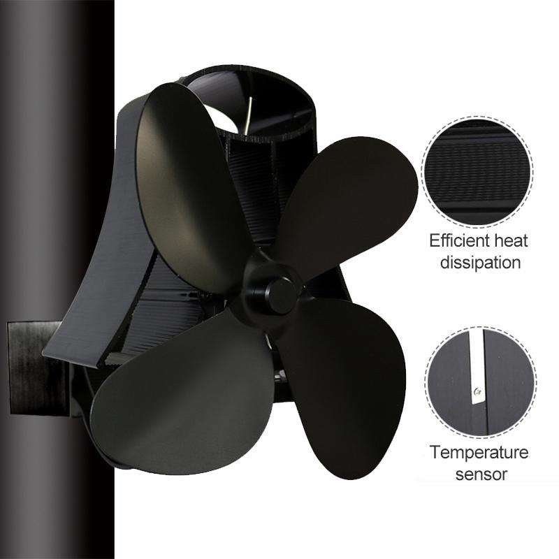 YL-105 4-Blade Aluminum Heat Powered Fireplace Stove Fan(Rose Red)