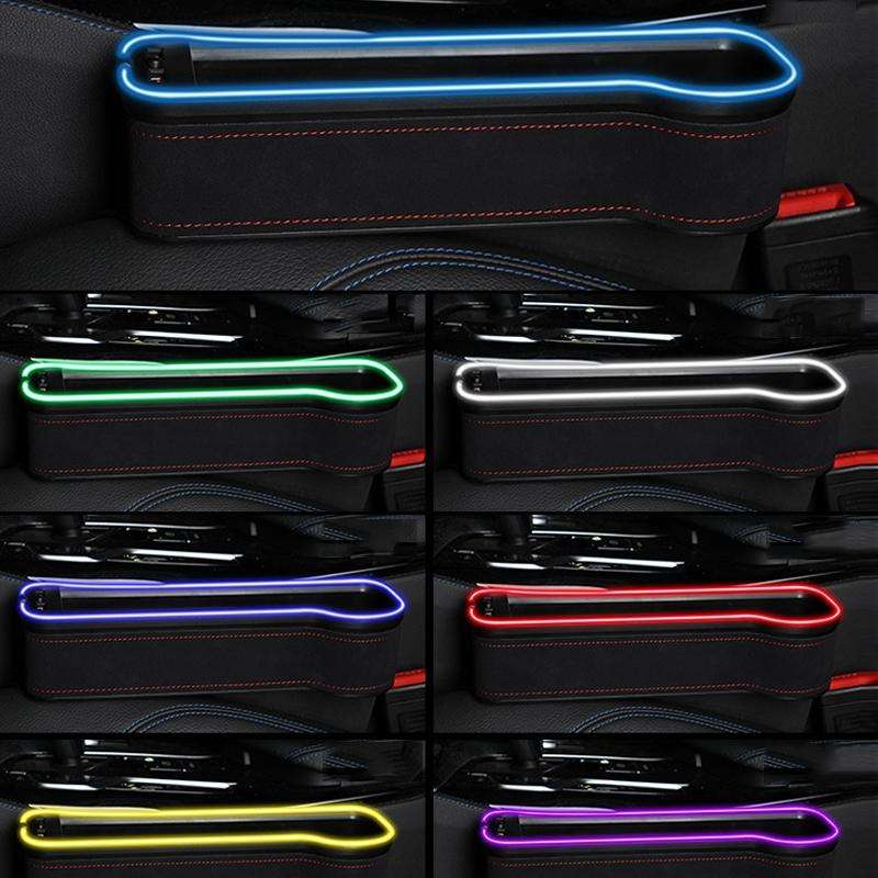 Car Central Control Seat Gap Storage Box with Dual USB Ambient Lights, Color: Suede Khaki Co-pilot