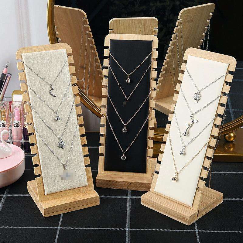 Simple Solid Wood Necklace Display Stand Jewelry Props Necklace Hanger(Black Skin)